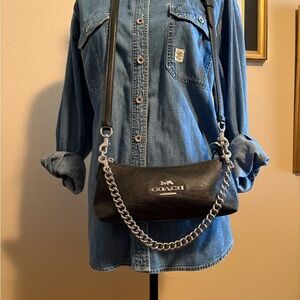 Coach Black Pebbled Leather Crossbody with Silver Hardware